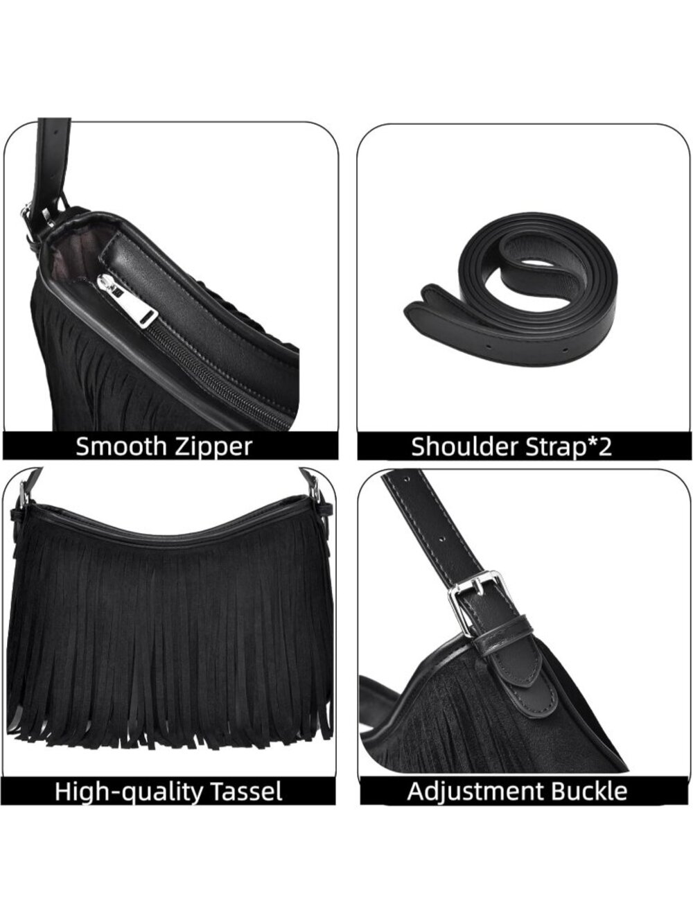 Women's Black Imported Underarm Suede Western Classy Stylish Trendy Hobo Bag - Picture 6 of 7